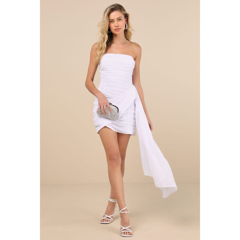 Lulus Exceptional Beauty White Ruched Strapless Bodycon Mini Dress - Size S